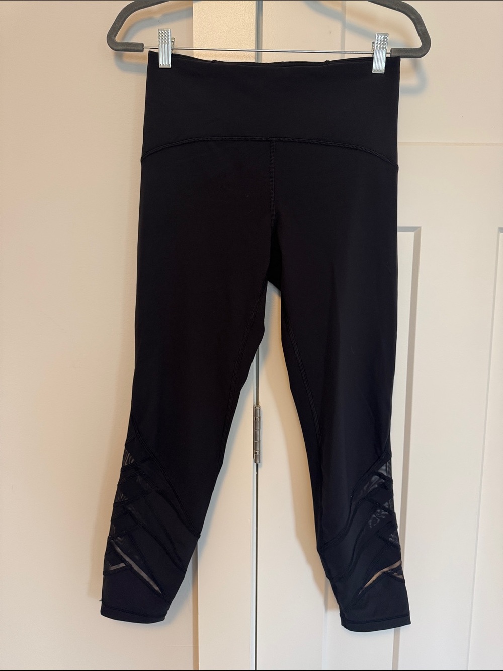 lululemon athletica Black Capri Leggings with Crisscross Mesh Panels
